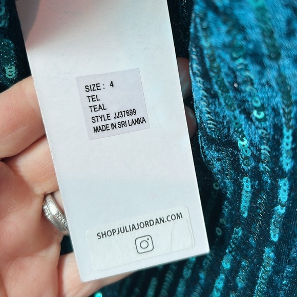 New Julia Jordan Teal Velvet Sequin Stripe Long Sleeve Sheath Party Dress Size 4 - Picture 6 of 11